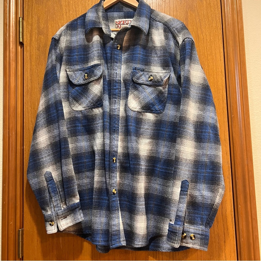 Men’s Sports Afield Heavy Duty Flannel Shirt Size XLT Blue Plaid Flannel Shirt